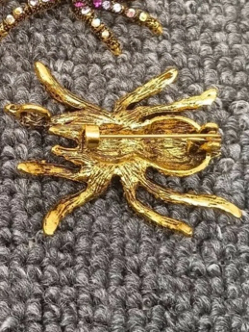 DESIGNER Goth Spider Gold Champagne/Iridescent/Yellow Crystal Brooch Pin**NEW!